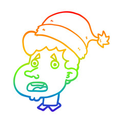 rainbow gradient line drawing cartoon man wearing christmas hat