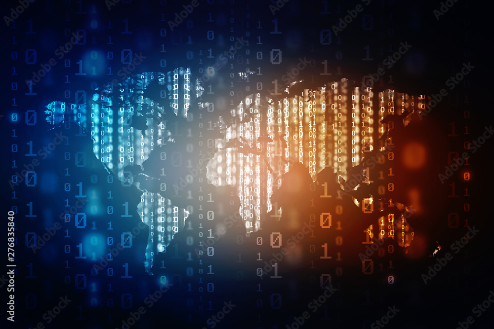 Poster 2d illustration abstract digital binary data on computer screen