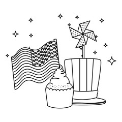 tophat with cupcake and usa flag wind toy