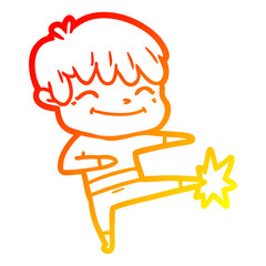 warm gradient line drawing cartoon happy boy