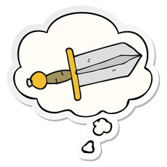 cartoon dagger and thought bubble as a printed sticker