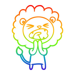 rainbow gradient line drawing cartoon lion praying
