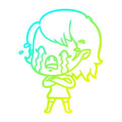 cold gradient line drawing cartoon crying vampire girl