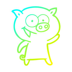 cold gradient line drawing cheerful pig cartoon