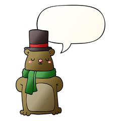 cartoon bear and speech bubble in smooth gradient style