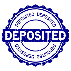 Grunge blue deposited word round rubber seal stamp on white background