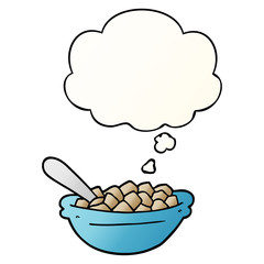 cartoon cereal bowl and thought bubble in smooth gradient style