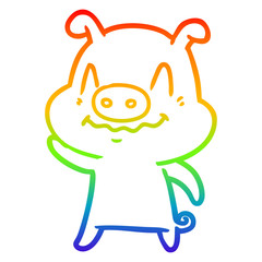 rainbow gradient line drawing nervous cartoon pig