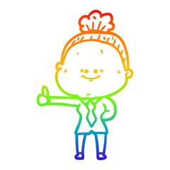 rainbow gradient line drawing cartoon happy old woman