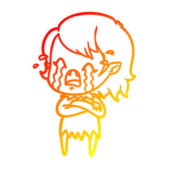 warm gradient line drawing cartoon crying vampire girl