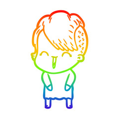 rainbow gradient line drawing cartoon happy hipster girl