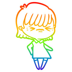 rainbow gradient line drawing annoyed cartoon girl