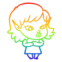 rainbow gradient line drawing pretty cartoon elf girl