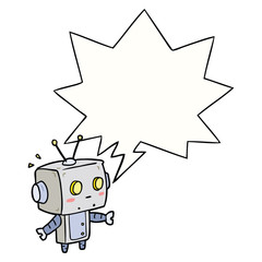 cute cartoon surprised robot and speech bubble