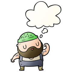 cartoon dock worker and thought bubble in smooth gradient style