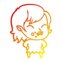 warm gradient line drawing cartoon vampire girl with blood on cheek
