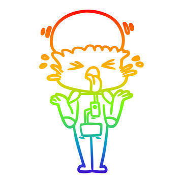 recommend clip art: rainbow gradient line drawing weird cartoon alien shrugging shoulders