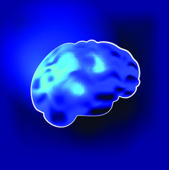 Glowing brain on a blue background. Artificial Intelligence. Digital technology and engineering concept