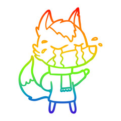 rainbow gradient line drawing cartoon crying wolf