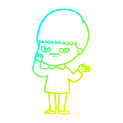 cold gradient line drawing annoyed cartoon boy