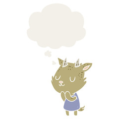 cartoon goat and thought bubble in retro style
