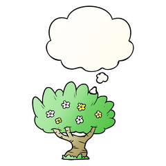 cartoon tree and thought bubble in smooth gradient style