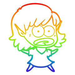 rainbow gradient line drawing cartoon shocked elf girl