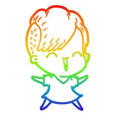 rainbow gradient line drawing cartoon happy hipster girl