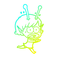 cold gradient line drawing cartoon shocked alien girl