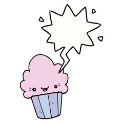 cartoon cupcake and face and speech bubble