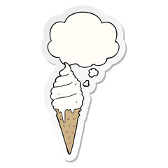 cartoon ice cream and thought bubble as a printed sticker