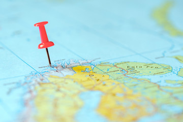 Push pin on the world map