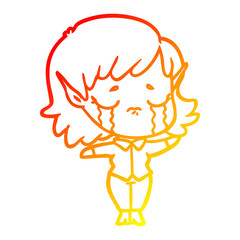 warm gradient line drawing cartoon crying elf girl