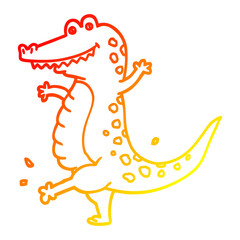 warm gradient line drawing cartoon dancing crocodile