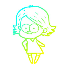 cold gradient line drawing happy cartoon girl