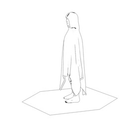 warrior character, contour visualization, 3D illustration, sketch, outline