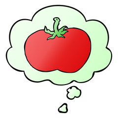 cartoon tomato and thought bubble in smooth gradient style