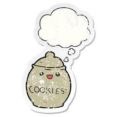 cute cartoon cookie jar and thought bubble as a distressed worn sticker