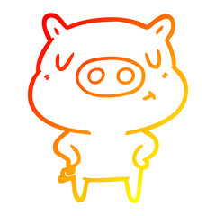 warm gradient line drawing cartoon content pig