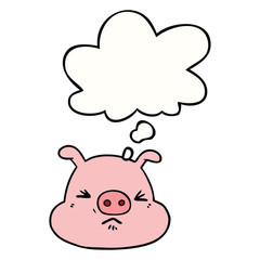 cartoon angry pig face and thought bubble