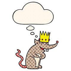 cartoon rat king laughing and thought bubble in comic book style