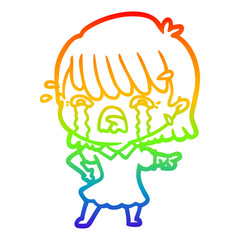 rainbow gradient line drawing cartoon girl crying