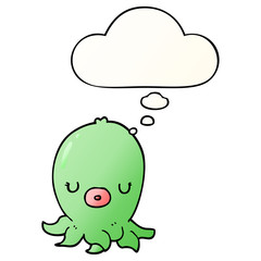 cartoon octopus and thought bubble in smooth gradient style