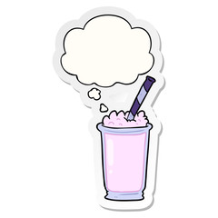 cartoon milkshake and thought bubble as a printed sticker