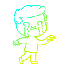 cold gradient line drawing cartoon man crying