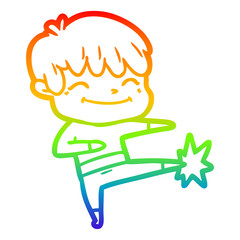 rainbow gradient line drawing cartoon happy boy