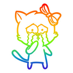 rainbow gradient line drawing cartoon cat