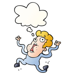 cartoon terrified man and thought bubble in smooth gradient style