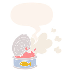 cartoon smelly can of fish and speech bubble in retro style
