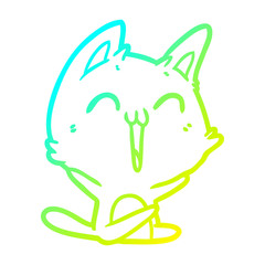cold gradient line drawing happy cartoon cat meowing